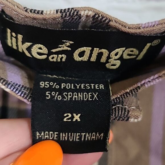 Women's Plus Size Super Stretchy Khaki Lavender Preppy Plaid Skirt Academia - Picture 4 of 7